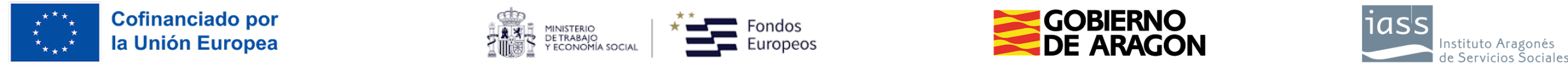Cofinanciado por la Unión Europea. Ministerio de Trabajo y Economía Social, Fondos Europeos. Gobierno de Aragón. Instituto Aragonés de Servicios Sociales