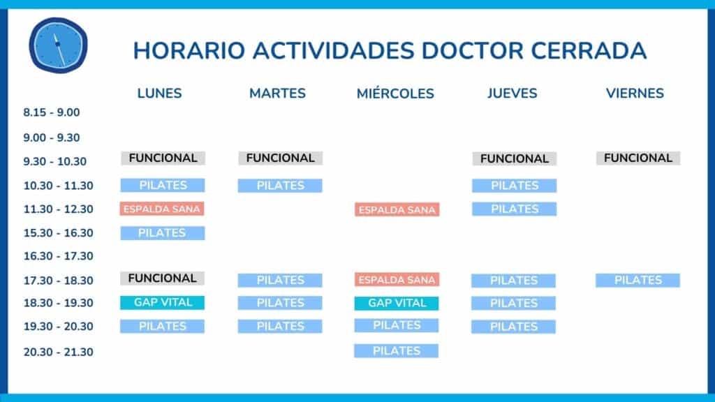 Horario de actividades dirigidas del centro ASERHCO Doctor Cerrada