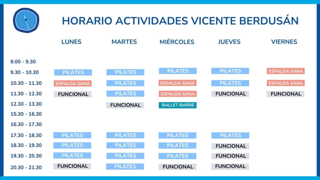 Horario de actividades dirigidas del centro ASERHCO Vicente Berdusán