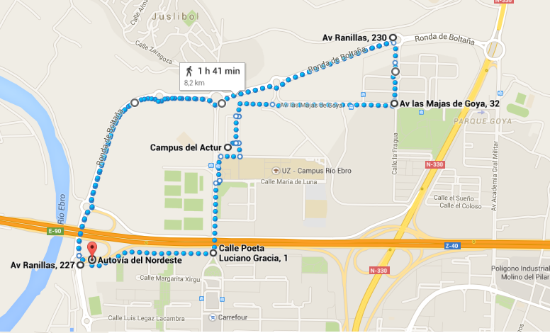 Mapa de la ruta 3 para correr en Zaragoza: CPS y Juslibol